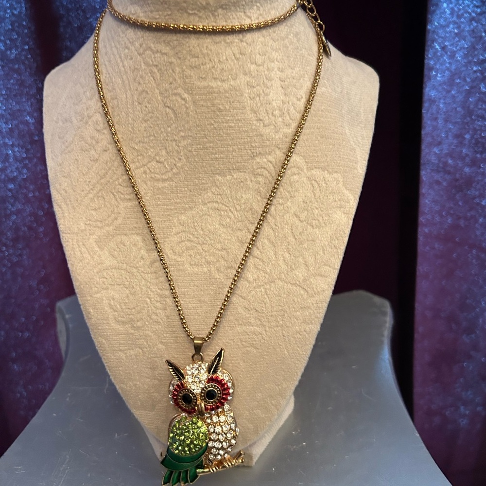 Betsey Johnson Multicolor Crystals Owl Necklace